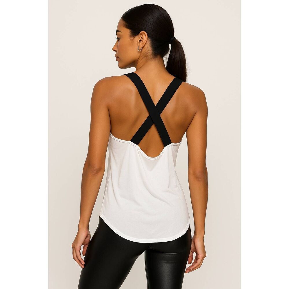 Koral Reprise Marlow Tank Top Small NWT • Macadamia Ivory Cross-Back Activewear
